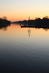 Abenddämmerung am Aasee Münster, Münsterland, NRW, Westfalen, Westdeutschland, Deutschland, Mitteleuropa, Europa