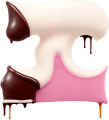 Letter made of melting brown chocolate and pink ice cream. Font made with Generative AI technology.