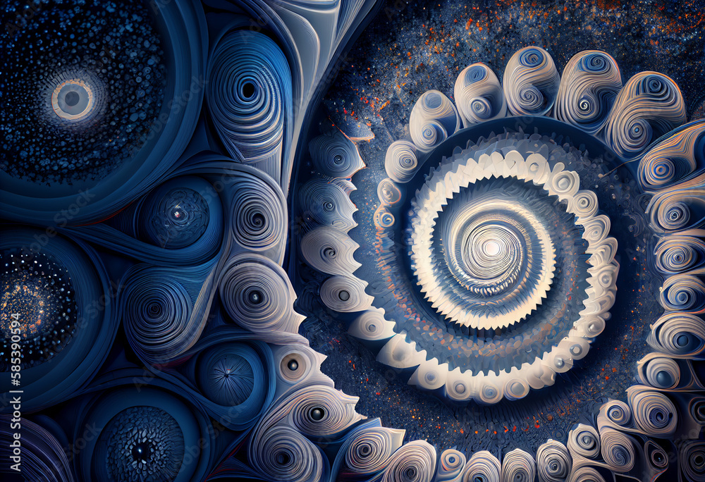 Aufkleber A complex, multi-layered pattern of interlocking shapes that resembles a milky Way.  Generative AI technology.
