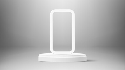 Podium with Smartphone Frame Mockup Presentation Products on Light Gray Background Design. Vector illustration