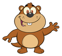 Obraz na płótnie Canvas Happy Marmot Cartoon Character Waving. Hand Drawn Illustration Isolated On Transparent Background