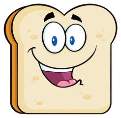 Happy Bread Slice Cartoon Character. Hand Drawn Illustration Isolated On Transparent Background