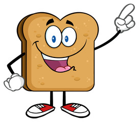 Happy Toast Bread Slice Cartoon Character Pointing. Hand Drawn Illustration Isolated On Transparent Background
