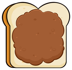 Cartoon Toast Bread Slice With Peanut Butter. Hand Drawn Illustration Isolated On Transparent Background
