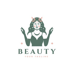 beauty woman feminine boutique fashion luxury elegance lady logo design vector