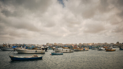 Fototapeta premium Fishing boats moored in Alexandria harbor