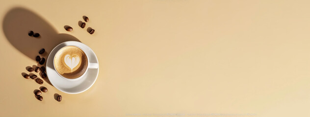 Cup of capuccino on pastel background with copyspace, created with generative AI