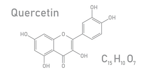 Chemical structure of quercetin (C15H10O7). Vector illustration isolated on white background.