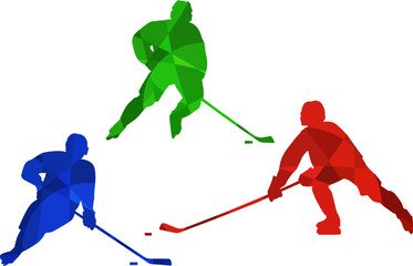 Obraz premium Colorful Hockey Player Silhouettes. Isolated vector colored images. Abstract blue, green and red vector image of sportsmen.