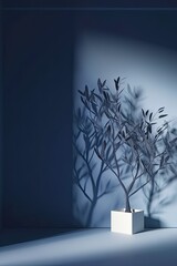 Original blue tones background image in minimalistic design with interesting light glare. Background for the presentation.
