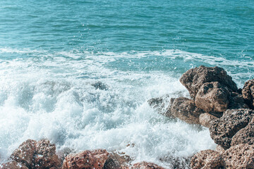 Sea waves crashing on stones, Turkey