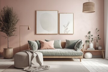 Pastel house interior mock up,. Generative AI