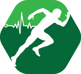 Pulse marathon logo design icon vector. Body Health Care Logo Design. Running man with line ecg heartbeat icon.