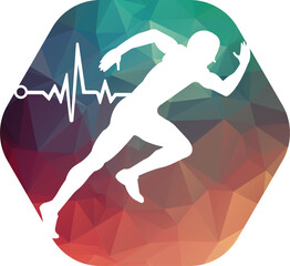 Pulse marathon logo design icon vector. Body Health Care Logo Design. Running man with line ecg heartbeat icon.