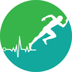 Pulse marathon logo design icon vector. Body Health Care Logo Design. Running man with line ecg heartbeat icon.