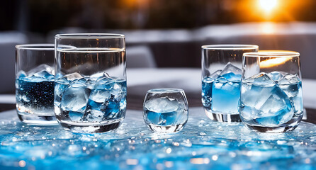 ice cubes in glasses.Generative AI.