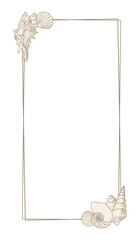 Seashell frame. Sea and ocean design vertical template. Vector illustration summer or beach party advertising design