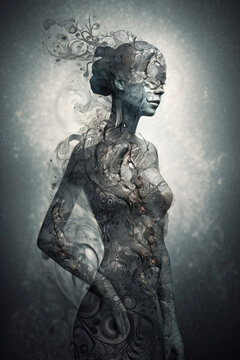 stylized fantasy art portrait of a beautiful woman. is not based on any real person. generative AI	
