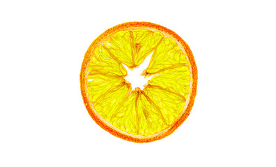 dried transparent orange slice on a white background, top view