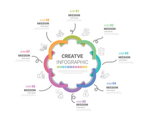 Circle Infographic thin line design and 8 options or steps. Infographics for business concept.