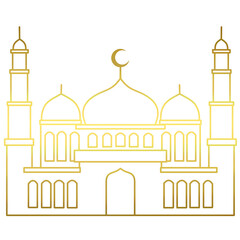 Islamic mosque line art with golden color