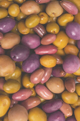 Tasty mix olives background.