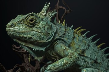 Fototapeta premium Green Plumed Basilisk Lizard, Generative AI