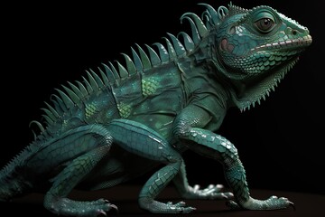 Obraz premium Green Plumed Basilisk Lizard, Generative AI