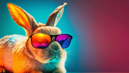 fresh mood Cool bunny with sunglasses.Generative AI.