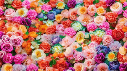 Fototapeta na wymiar Colorful Detailled Beautiful Flowers Roses Background (Edited Generative AI)