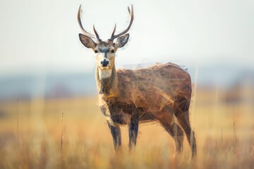 Portrait Of Deer Standing On Field, Generative AI