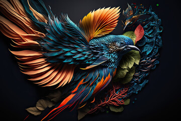 Fototapeta premium Flight of Color: A Mesmerizing Bird Artwork (AI generated)