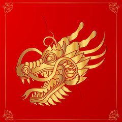 Traditional chinese dragon gold head. 2024 Zodiac sign. Vector illustration.