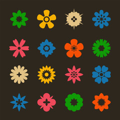 Groovy flower. Flat flower icons set. Retro 70s vector isolated elements.