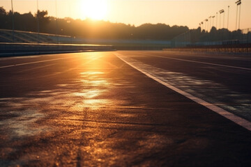 Fototapeta na wymiar a race track closeup pavement early in the morning sunrise. generative ai 