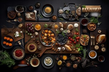 Knolling Gourmet Food - Generative AI Illustration of Food Cuisine Collection