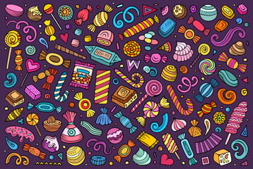 Vector set of funny doodle cartoon candies