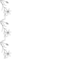 Fototapeta premium Template frame of spring flowers line art on a white background. Floral design for wedding invitation, banner, poster.