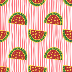 Seamless pattern with watermelon slices. Cute fruit backdrop