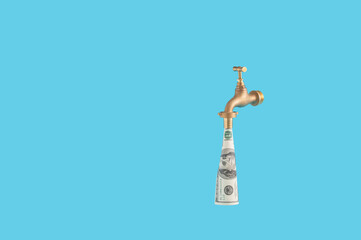Business and finance concept with dollar banknote falling from the faucet or water tap.