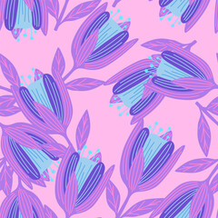 Fototapeta na wymiar Cute tulip flower seamless pattern. Wildflower botanical design. Decorative floral ornament wallpaper.