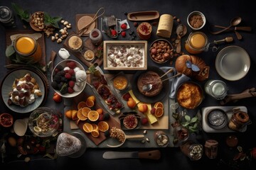Knolling Gourmet Food - Generative AI Illustration of Food Cuisine Collection