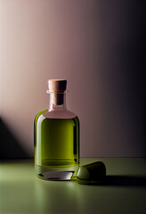 Small perfume bottle on table. Commercial, brand packaging mockup. AI Generated
