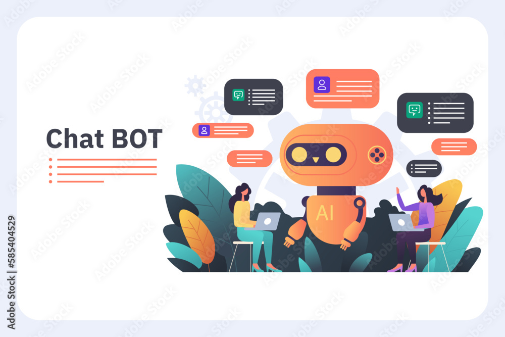Poster chatbot robot providing online assistance. chat gpt conversation with a person. use of ai in custome
