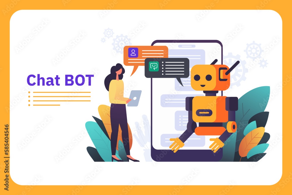 Poster chatbot robot providing online assistance. chat gpt conversation with a person. use of ai in custome