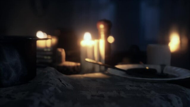 Table Setting In Candlelight At Night