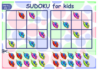 Solve the sudoku puzzle. Logic puzzle for kids. Education game for children. Worksheet vector design for schoolers. rocket