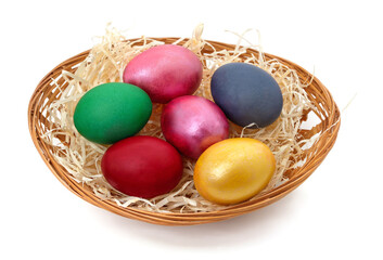 Easter eggs in a basket.