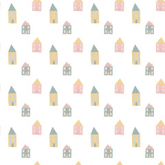Vector seamless pattern for baby shower with cute baby elements footprints, babycloths and baloons. Nice printing design for fabric, paper or wallpaper that can be used for baby shower party.