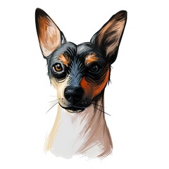 Ratonero Valenciano dog portrait isolated on white. Digital art illustration of hand drawn dog for web, t-shirt print and puppy food cover design. Gos Rater Valencia, black and white male Ratonero.